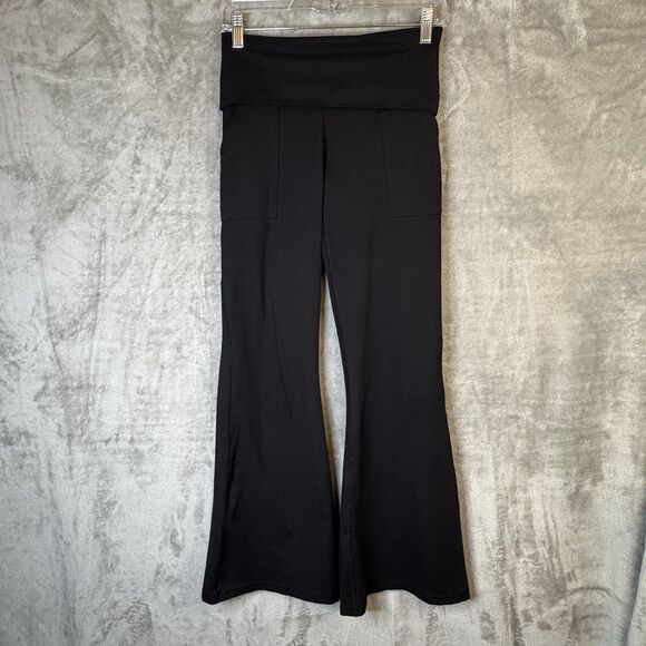 OFFLINE By Aerie The Hugger High Waisted Foldover Flare Legging Pant Sz M Black - Picture 1 of 7